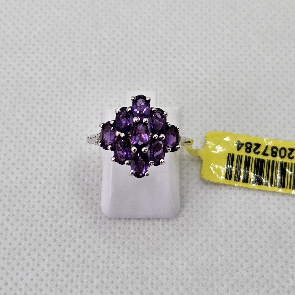 Genuine Morrocan Amethyst Ring Sterling Silver Platinum Finish Size 7! New